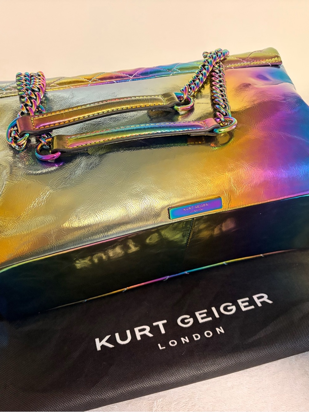 NWT : Rare Kurt Geiger XL London Kensington Ombré Metallic Leather Shoulder Bag - Picture 5 of 12